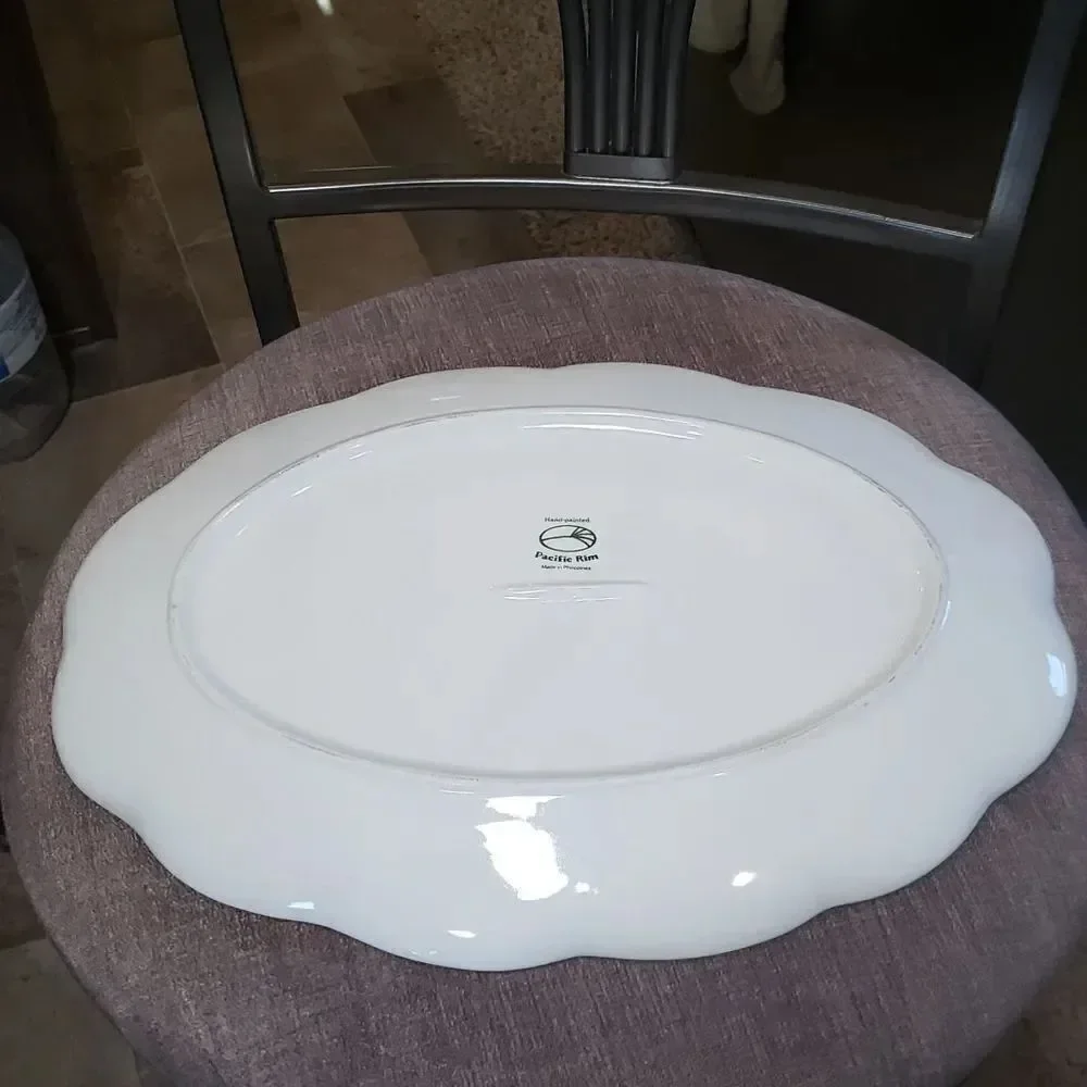 Vintage Handpainted Glazed Ceramic Serving Platter Butterfly Dragonfly Ladybug